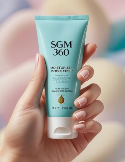 create a png image of hand holing a moisturize brand name SGM 360